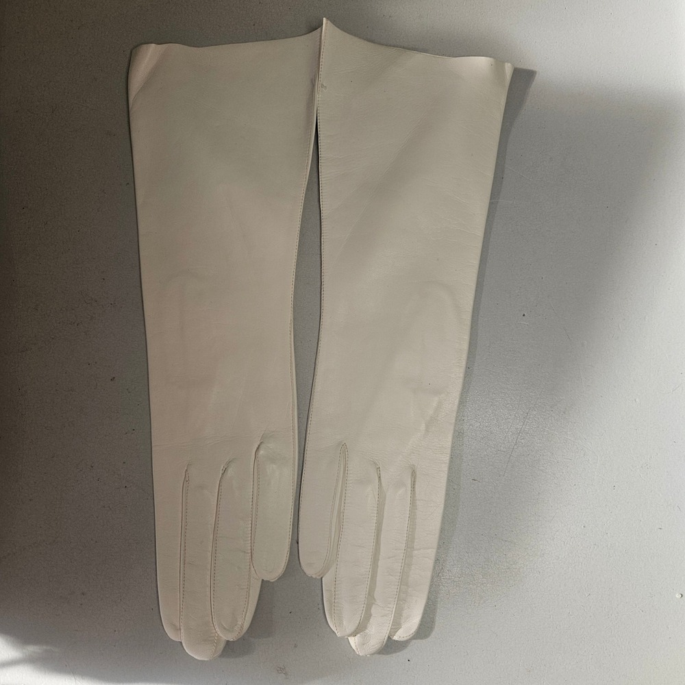 Vintage White‎ Leather Opera Length Evening Gloves Size 7 Formal Wedding Long
